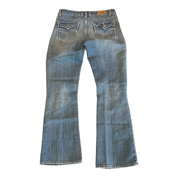 Levi's Girls Thick Stitch Boot Cut Jeans SIZE 14 R Medium Blue Distressed - Picture 4 of 7